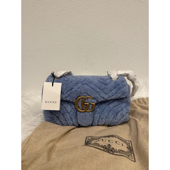 Gucci Marmont Shearling Fur GG Logo Jackie Ophidia Chain Blondie Shoulder Bag - Picture 2 of 9